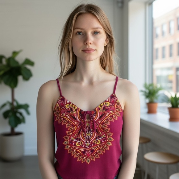 Xhilaration Boho Paisley Print Spaghetti Strap Loose 90s Tank Top Size XS - Picture 15 of 15